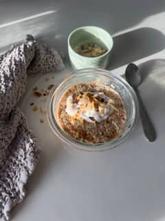 Overnight oats morotskaka med protein barebells milkshake vanilla 