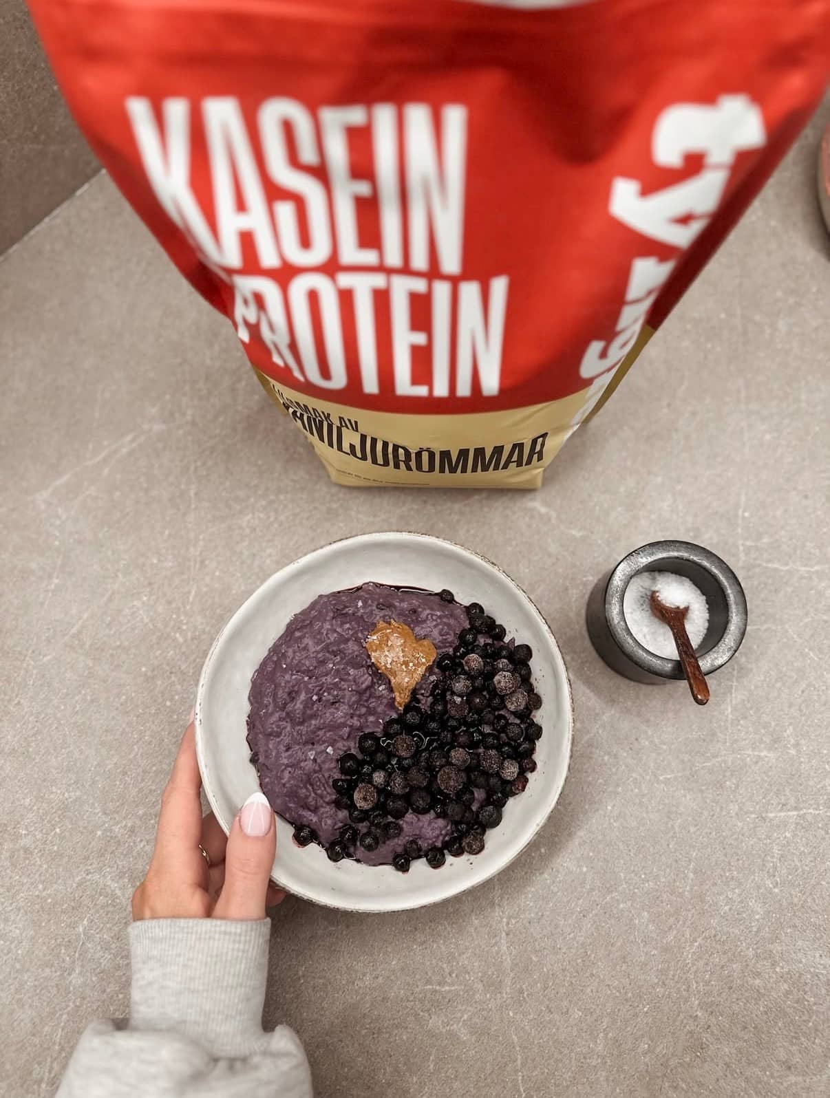 Proteinrik och tyngre blåbärsgröt kasein vaniljdrömmar