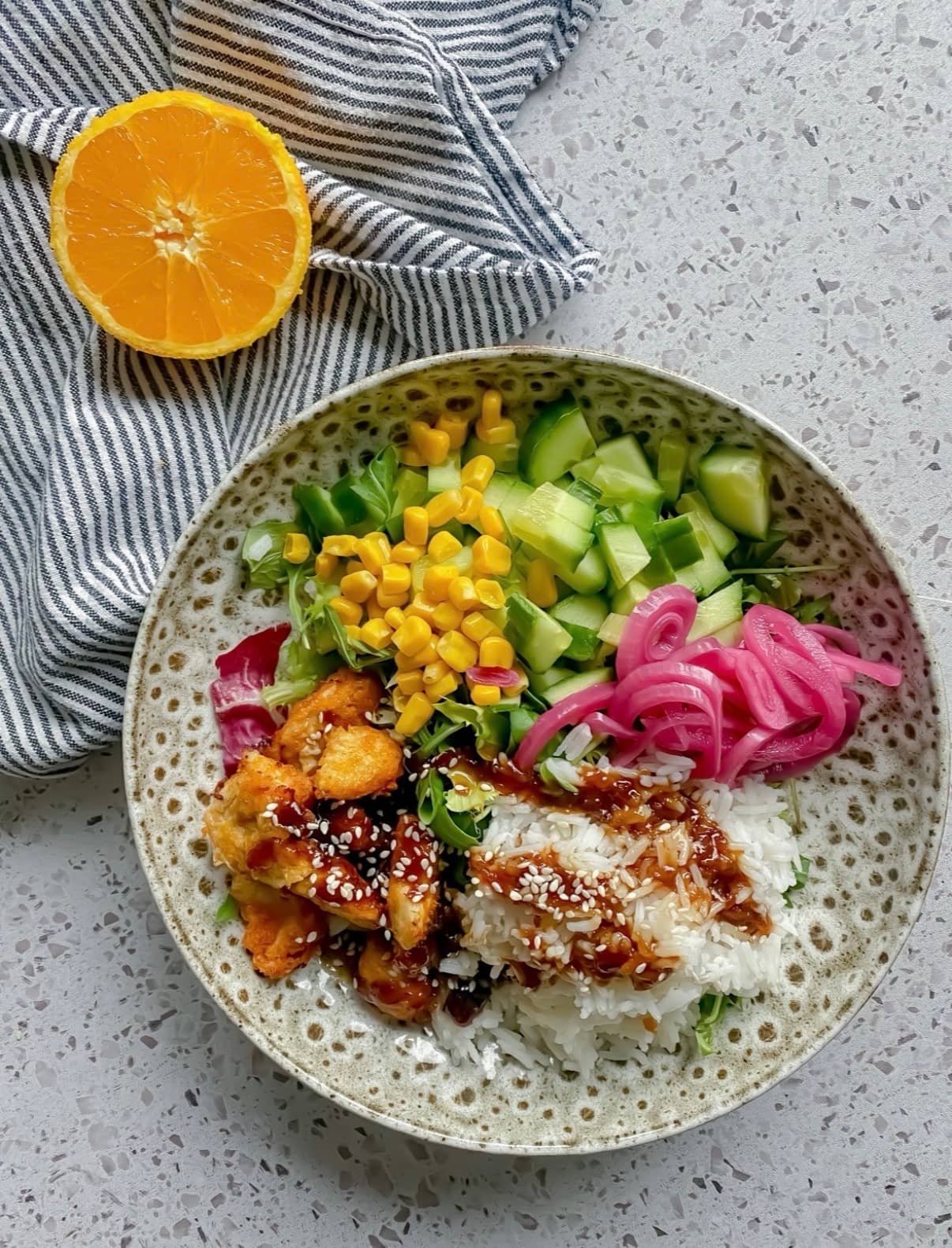 Crispy orange chicken bowl