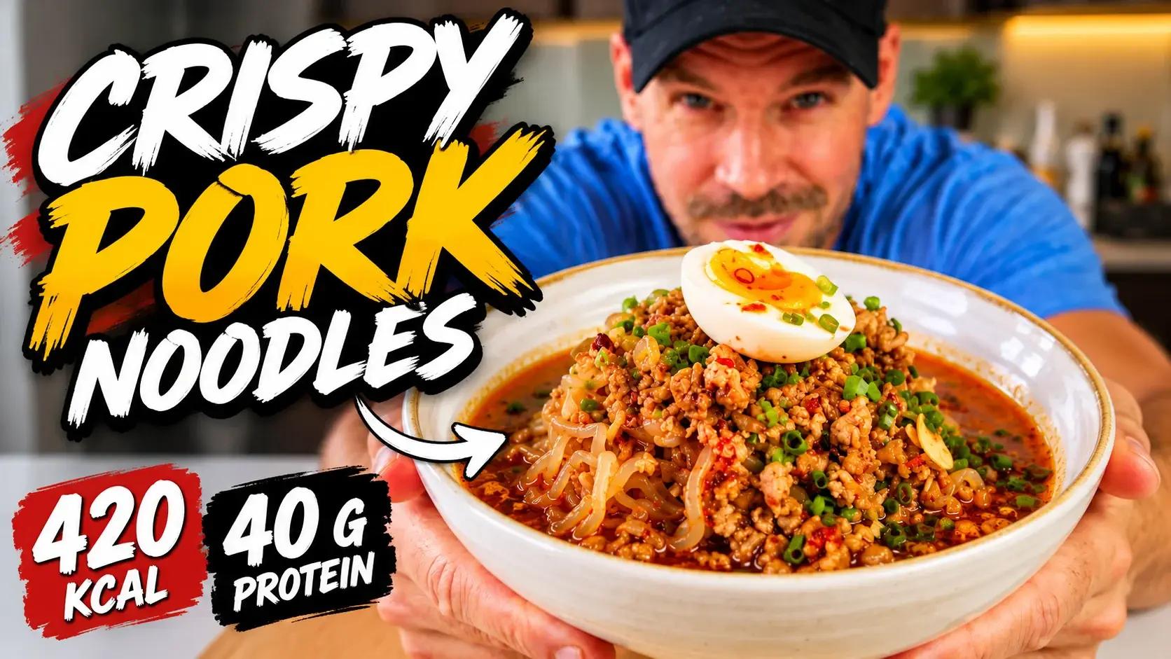 Proteinrika crispy pork noodles