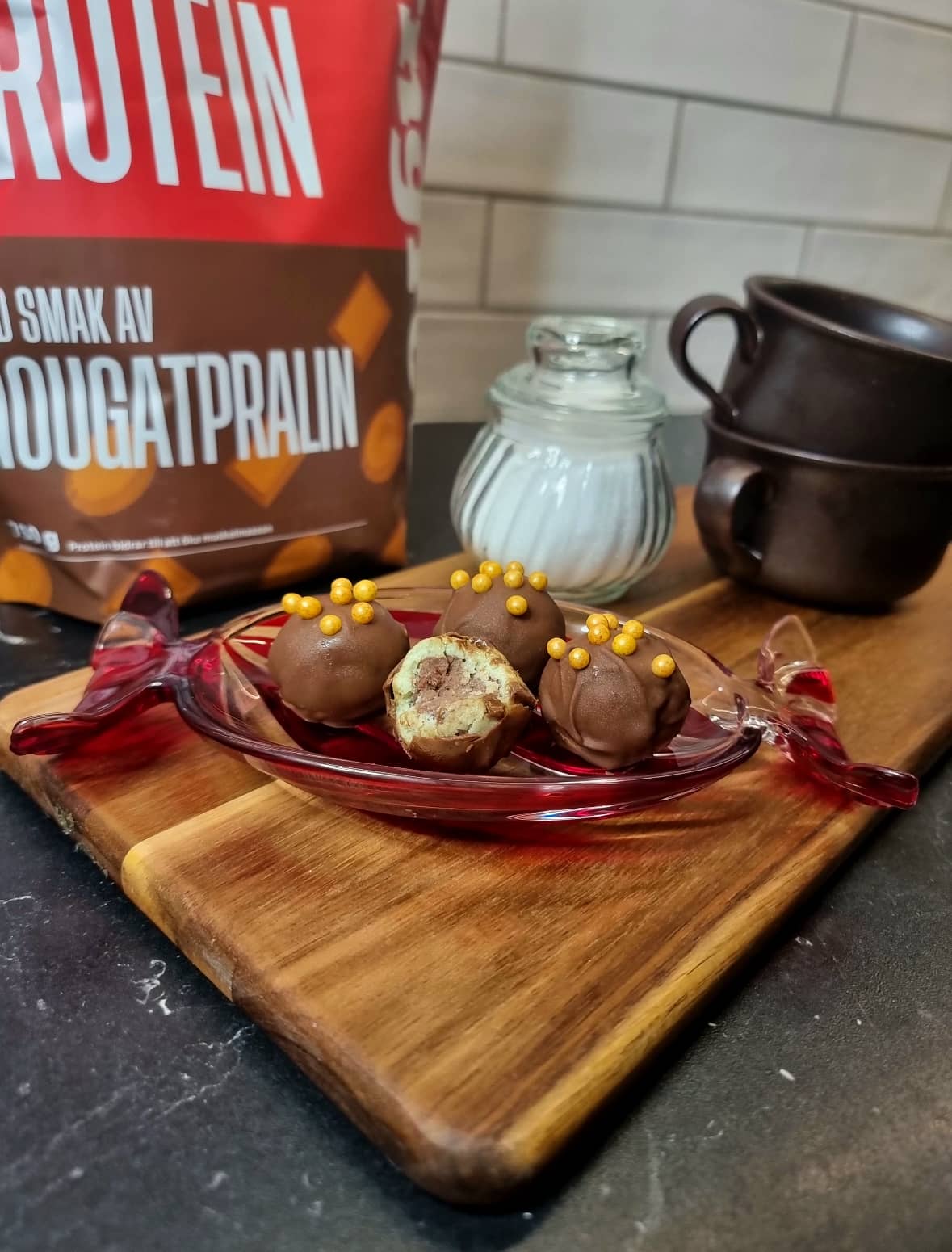 Sockerfria mozartkulor med protein creamy pistage 