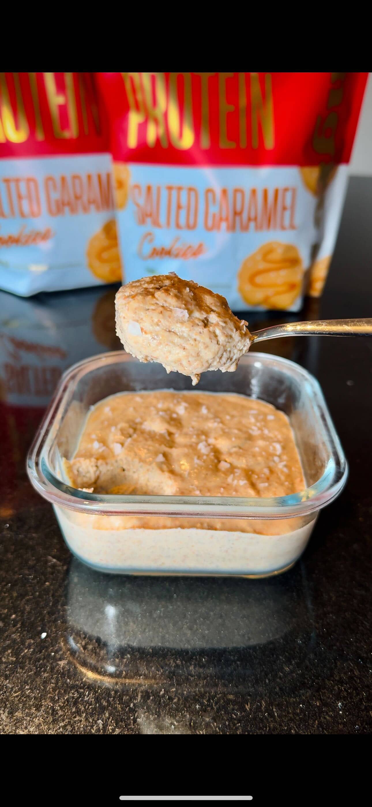 Salted caramel cookie dough overnight oats 