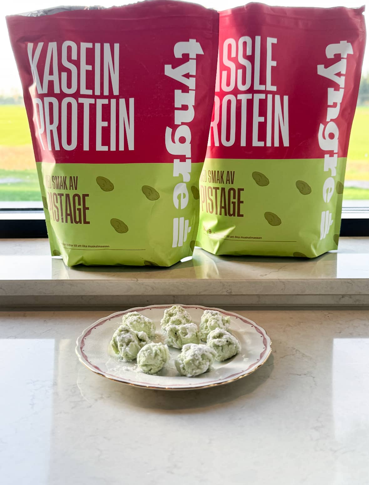 Proteinrika pistagetryfflar kasein pistage