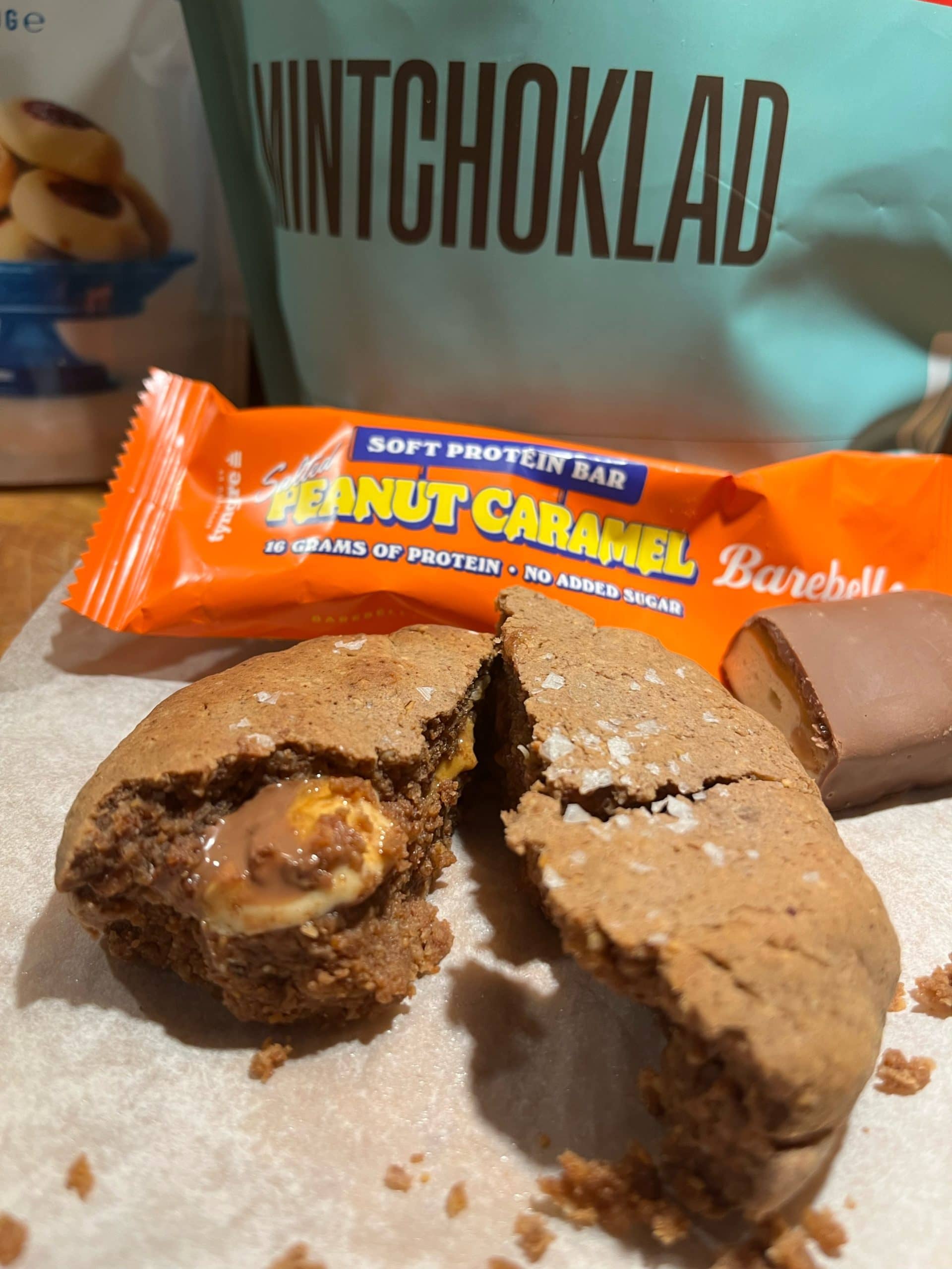 Peanut butter cookies med mintchoklad