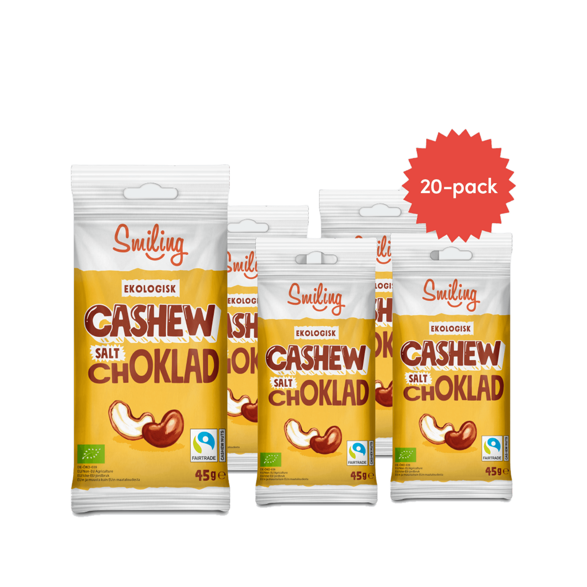 Bildnummer 1 av Smiling Cashew Salt Choklad 45g 20-pack