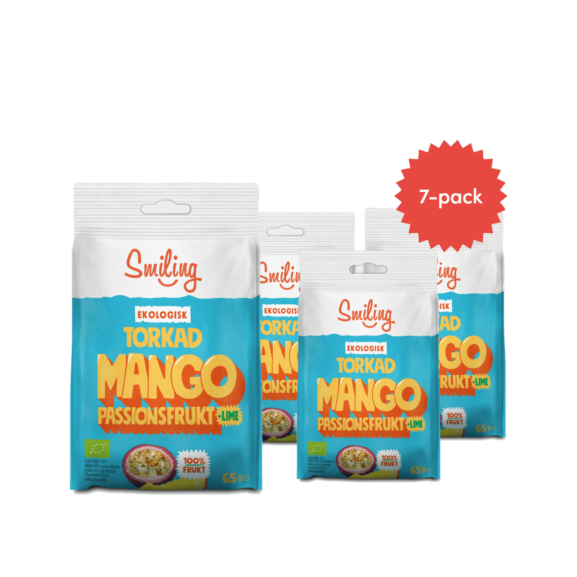 Smiling Torkad Mango/Passionsfrukt-Lime 7-pack